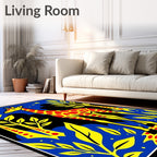 Vibrant Yellow Giraffe Starry Night Landscape Rug