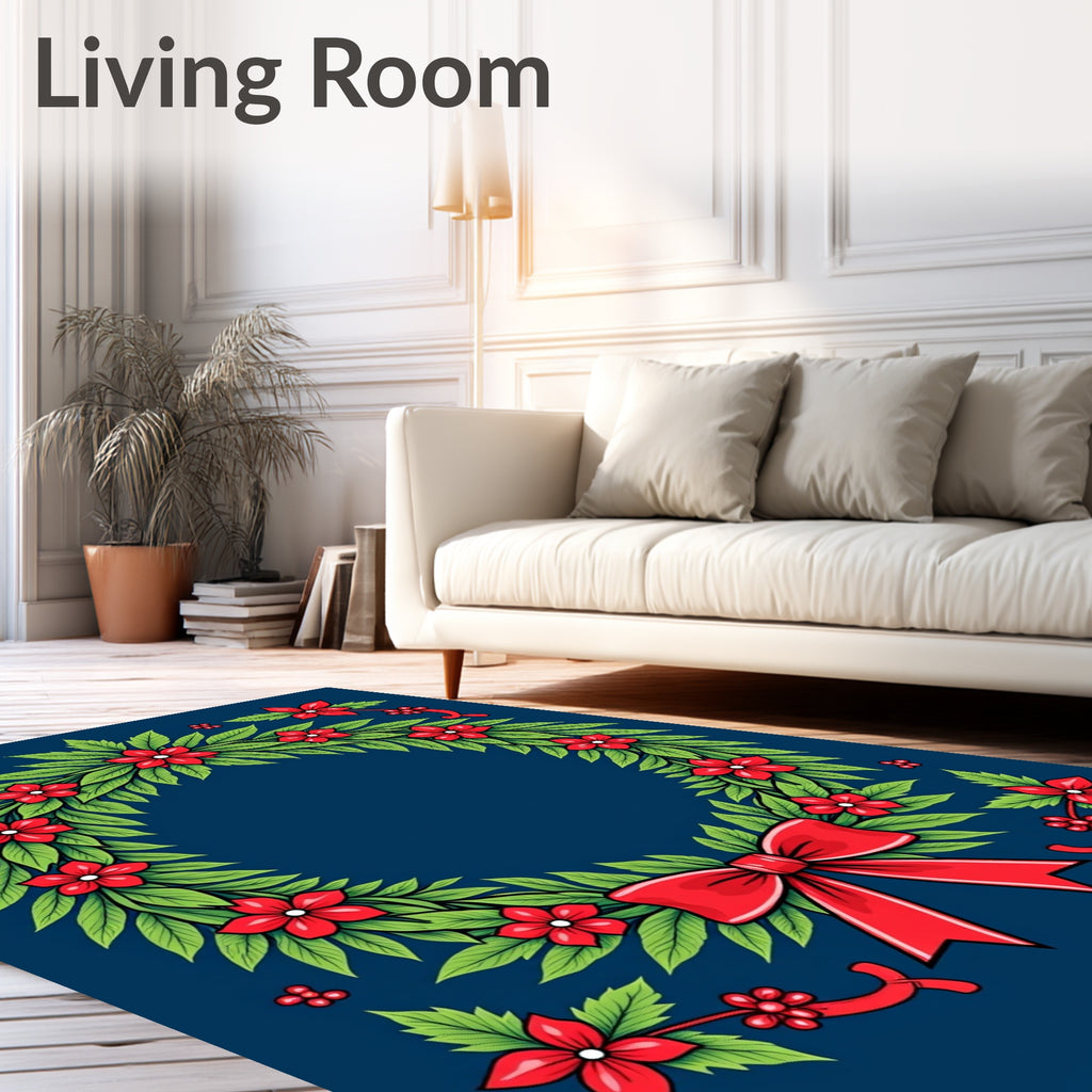 Red Flower Green Leaf Wreath Rug