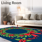 Red Flower Green Leaf Wreath Rug