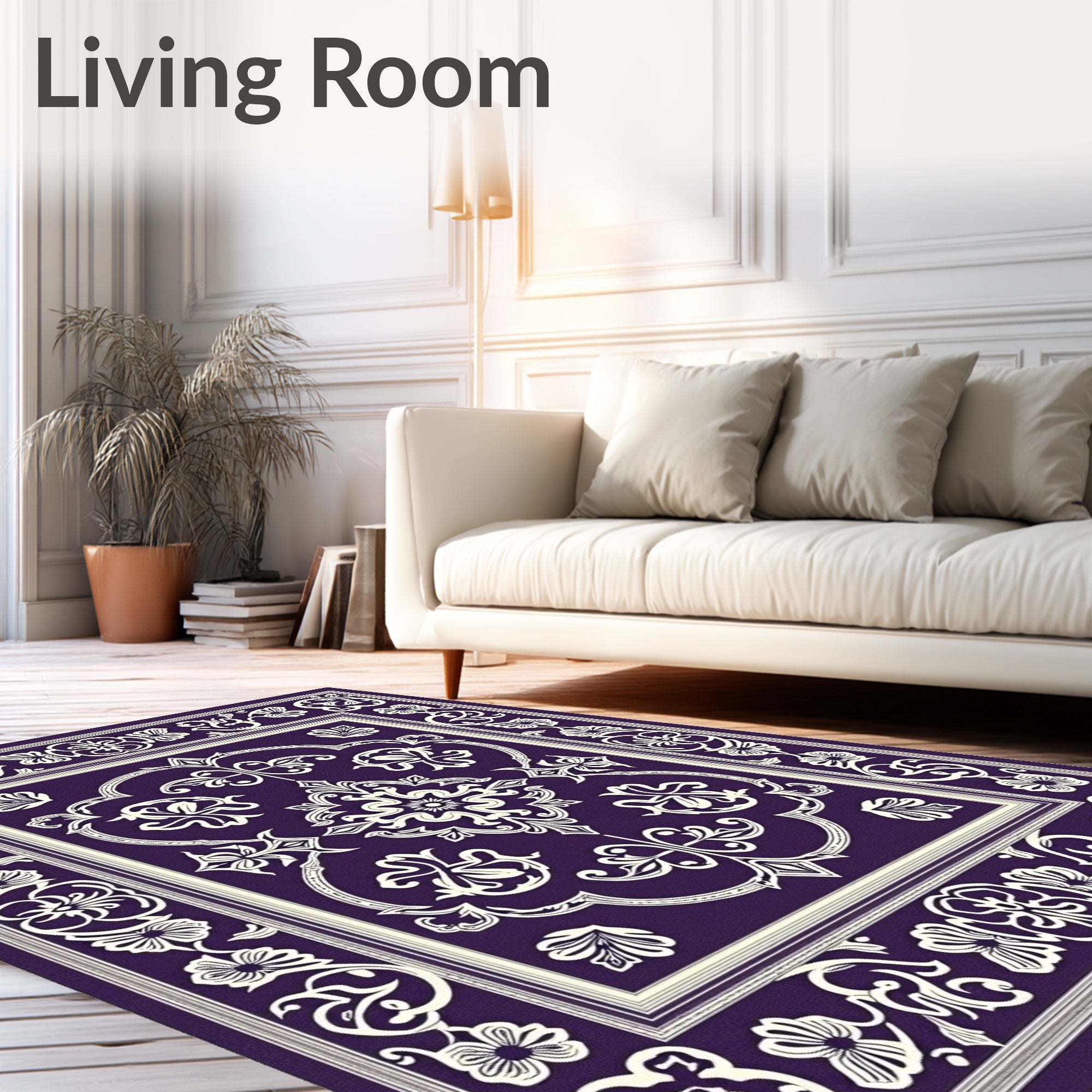 Regal Plum Floral Scroll Medallion Rug