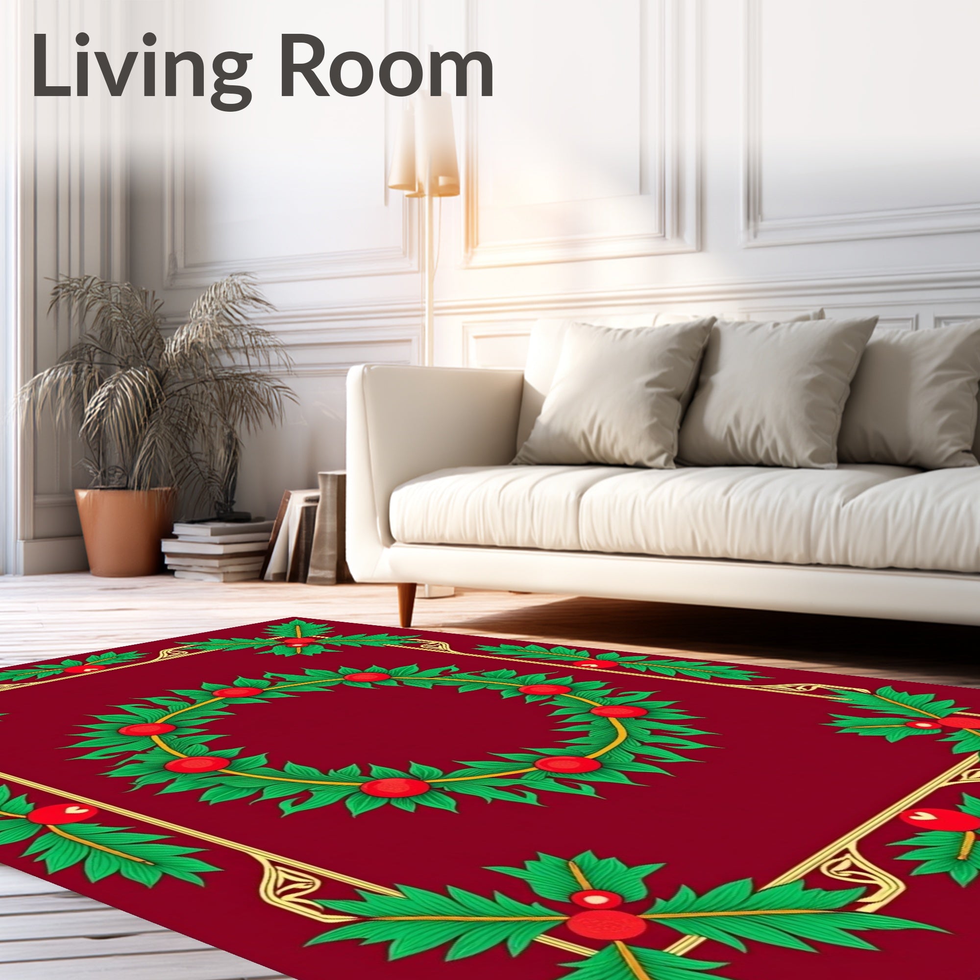 Crimson Holly Berry Garland Frame Rug