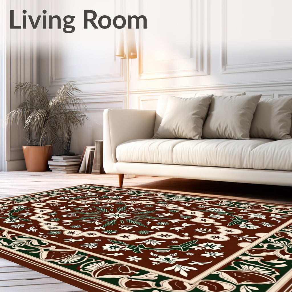 Deep Sienna Floral Medallion Border Rug