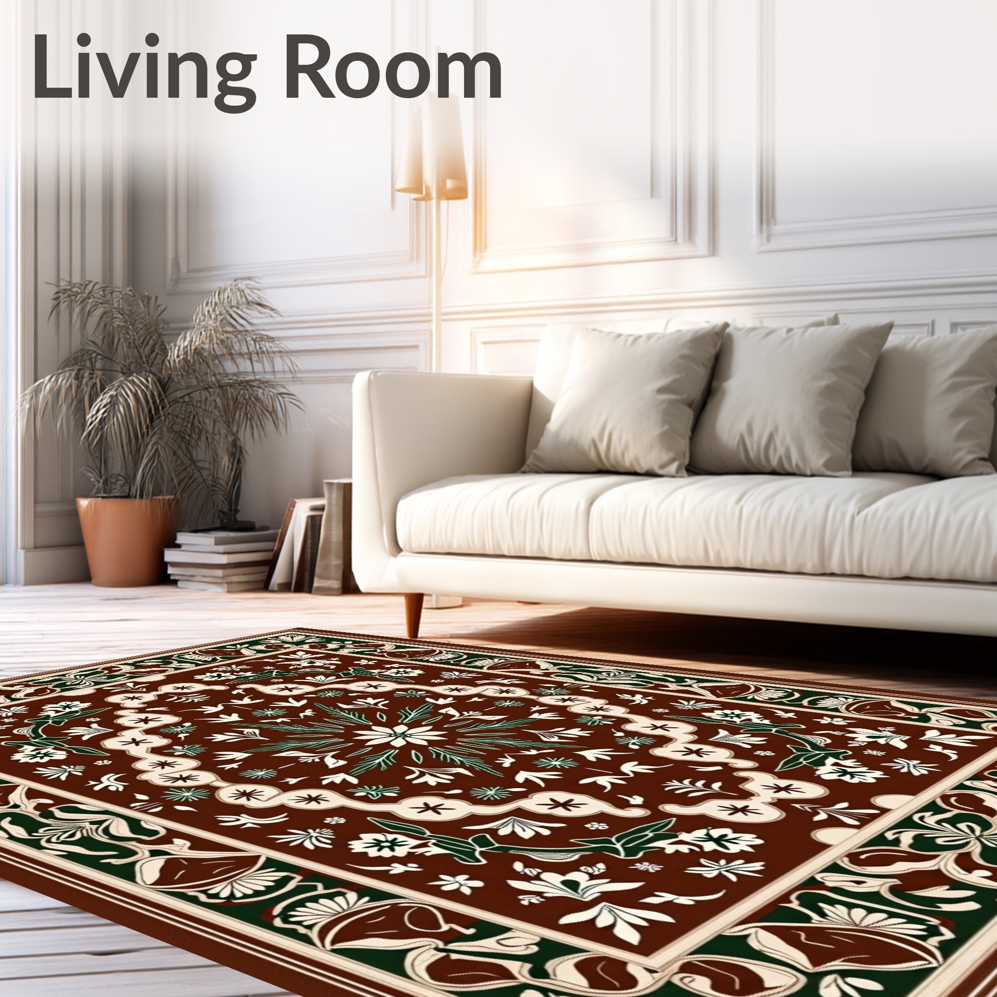 Deep Sienna Floral Medallion Border Rug