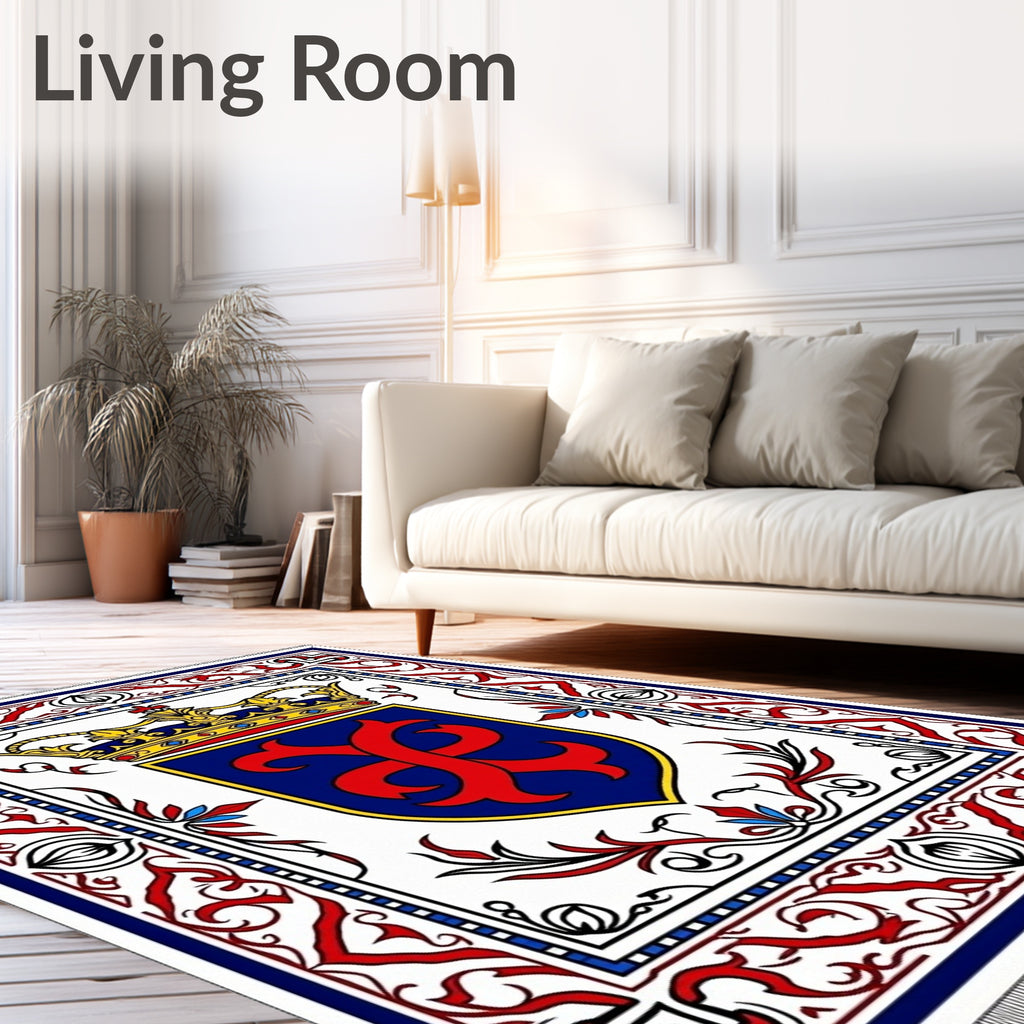 Royal Crest Blue Red Gold Emblem Rug