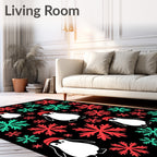 Cute Penguin Snowflake Festive Red Teal Rug