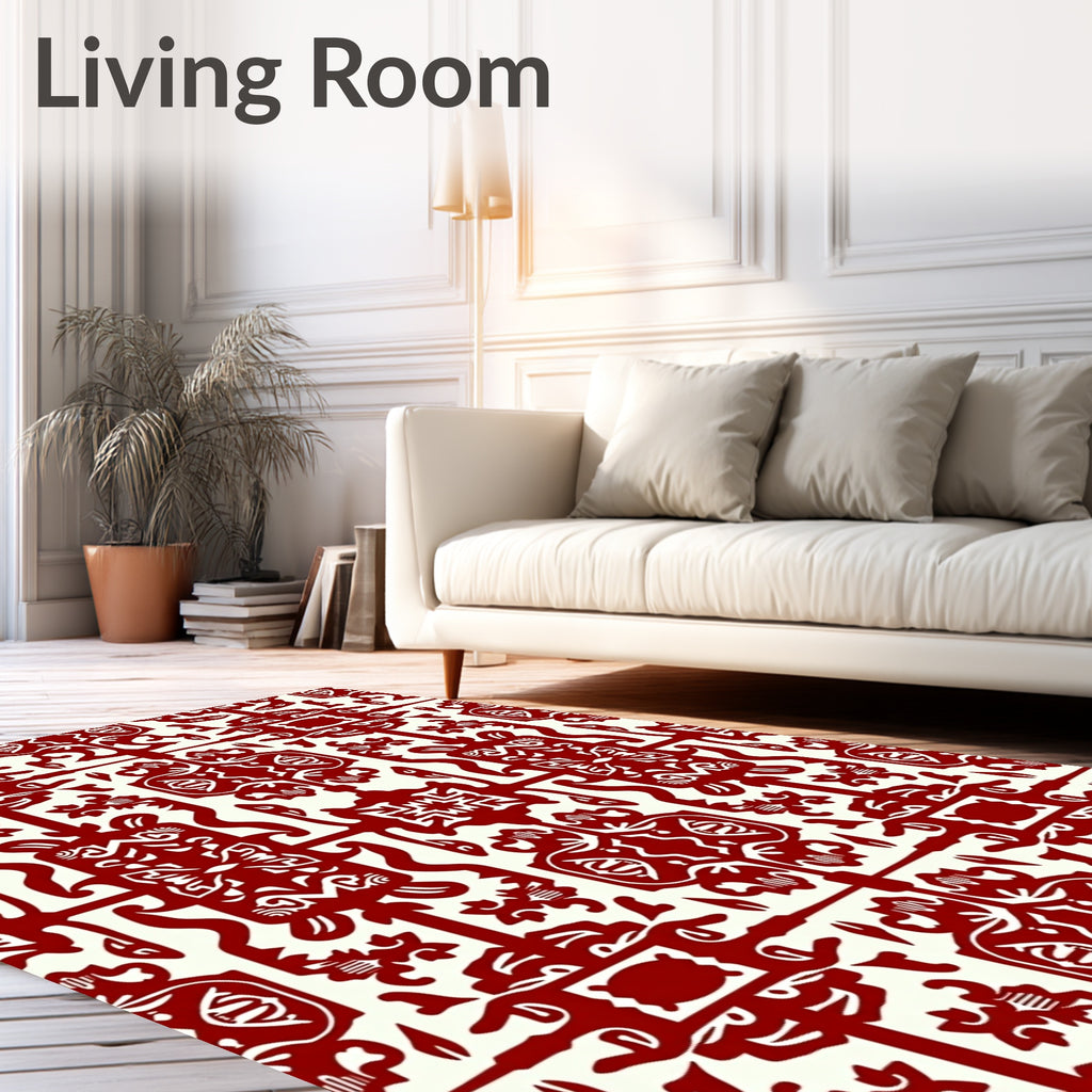 Crimson Ivory Symmetric Folk Art Rug