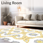 Golden Yellow Gray Floral Medallion Rug