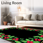 Red Berry Green Leaf Border Rug