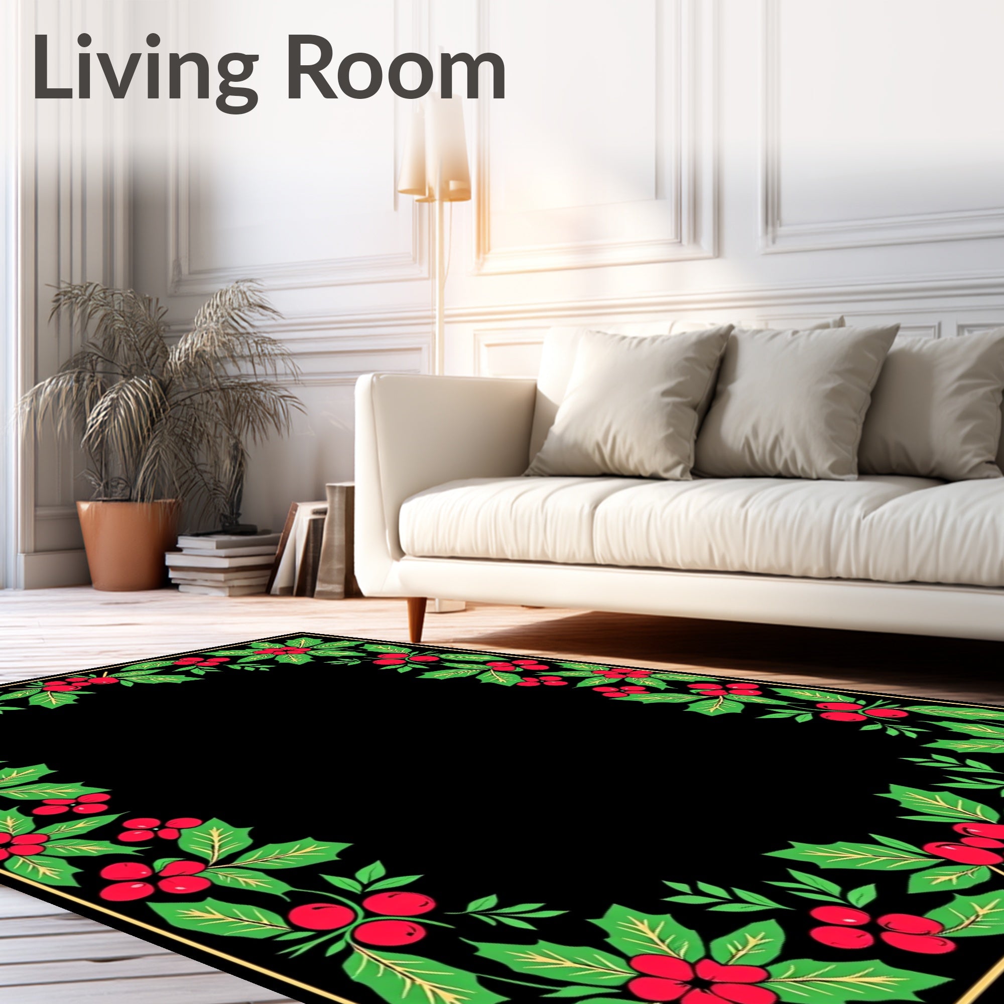 Red Berry Green Leaf Border Rug