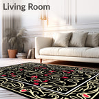 Black Cream Red Floral Scroll Rug