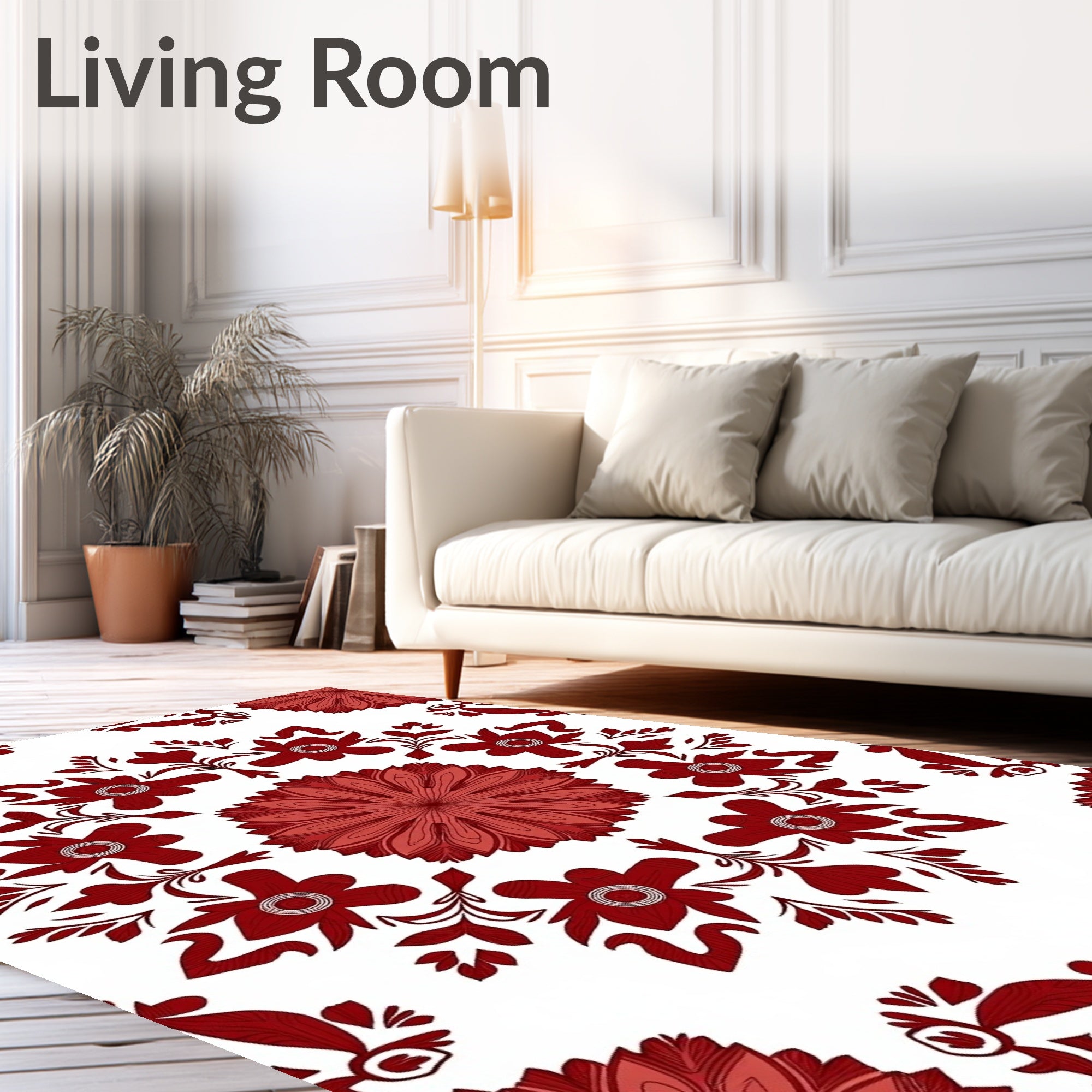 Crimson Floral Medallion Repeat Rug
