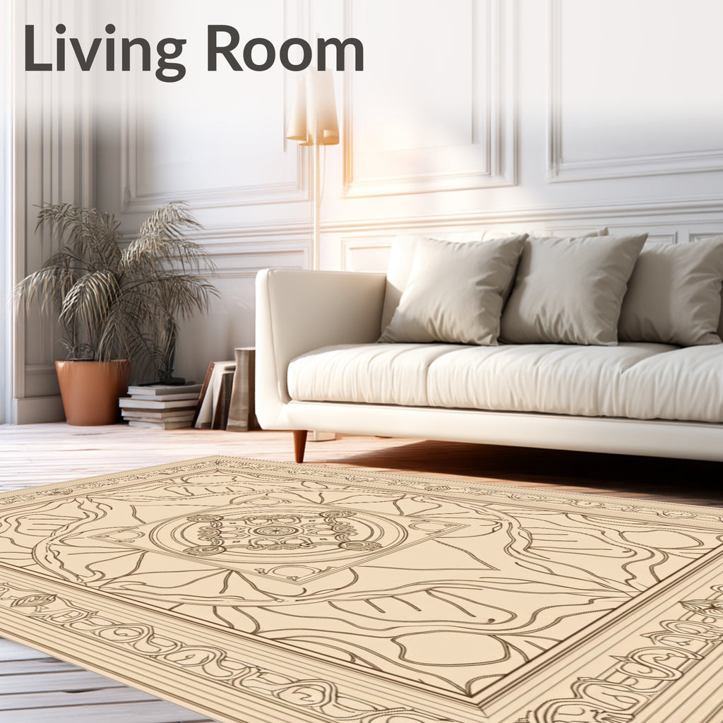 Cream Beige Intricate Medallion Border Rug