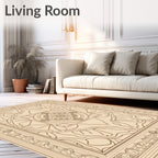 Cream Beige Intricate Medallion Border Rug