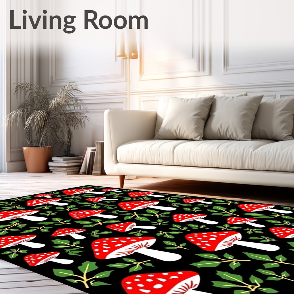 Red White Spotted Mushroom Garden Design Rug