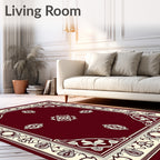 Crimson Cream Antique Floral Medallion Accent Rug