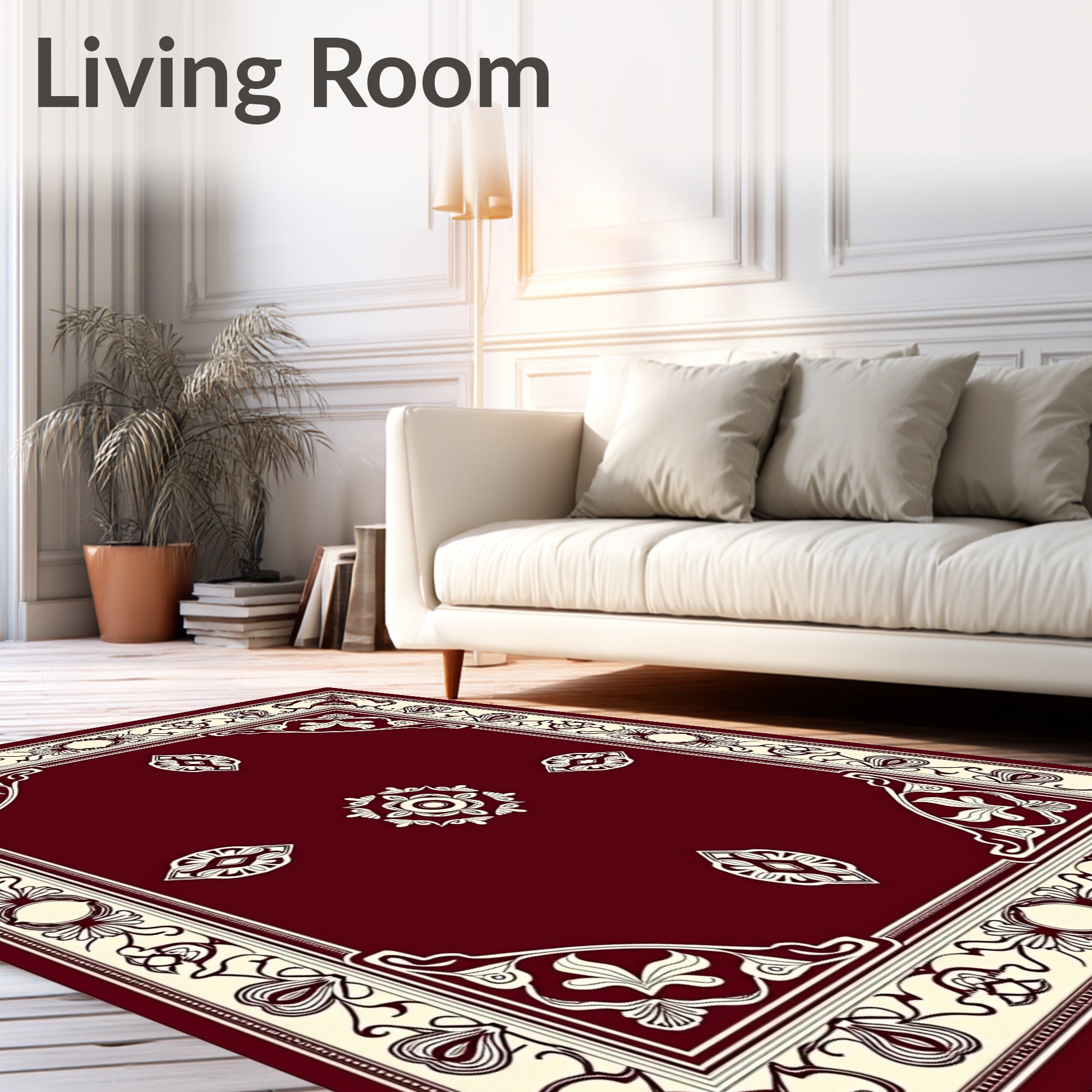 Crimson Cream Antique Floral Medallion Accent Rug