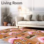 Sweet Pink Icing Gingerbread Houses Rug