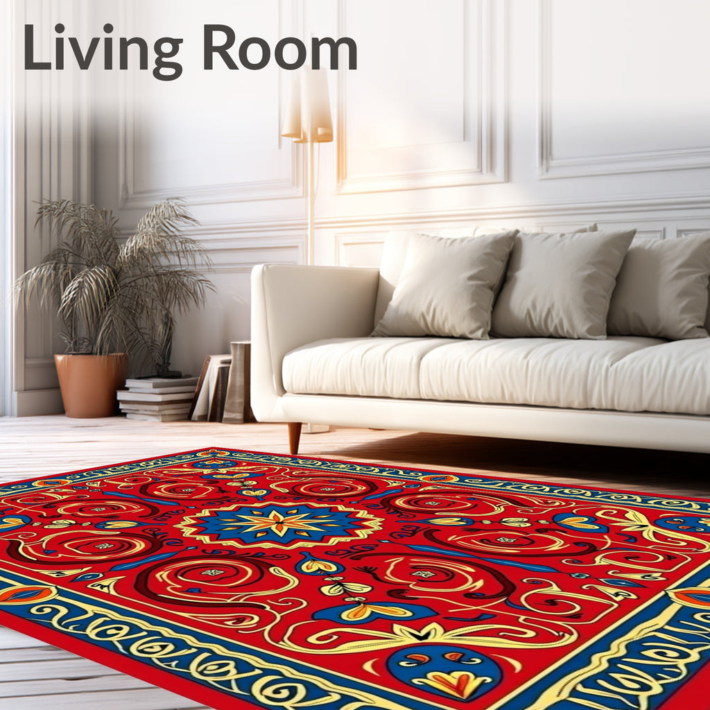 Scarlet Floral Medallion Border Rug