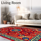 Scarlet Floral Medallion Border Rug