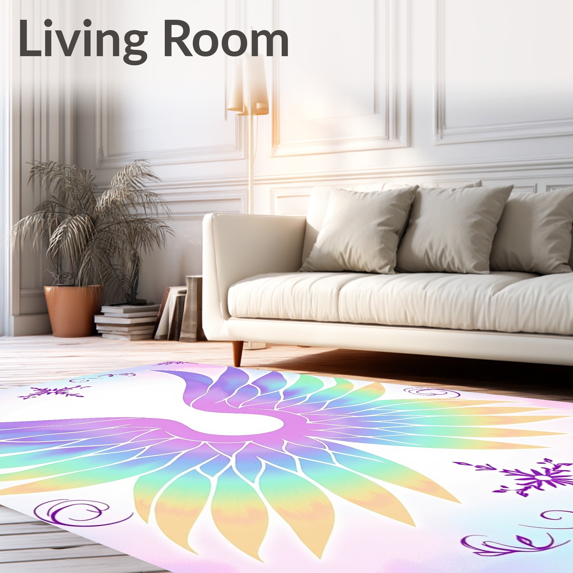 Whimsical Rainbow Angel Wings Art Rug
