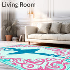 Turquoise Ballerina Pink Floral Frame Rug