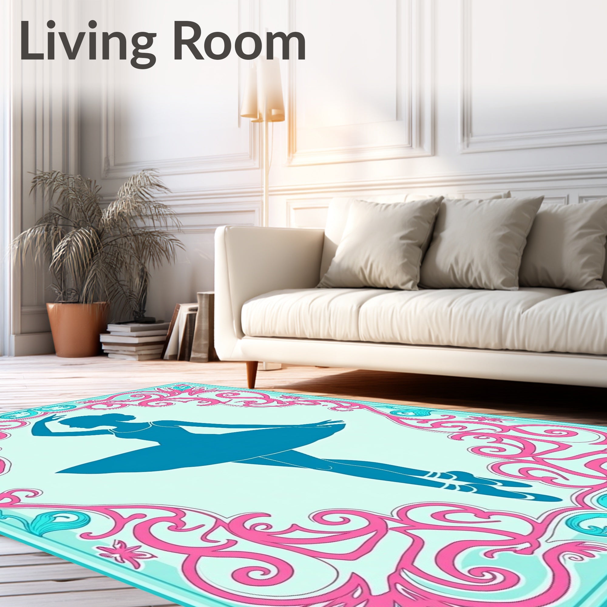 Turquoise Ballerina Pink Floral Frame Rug