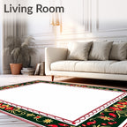 Dark Green Red Yellow Floral Border Rug
