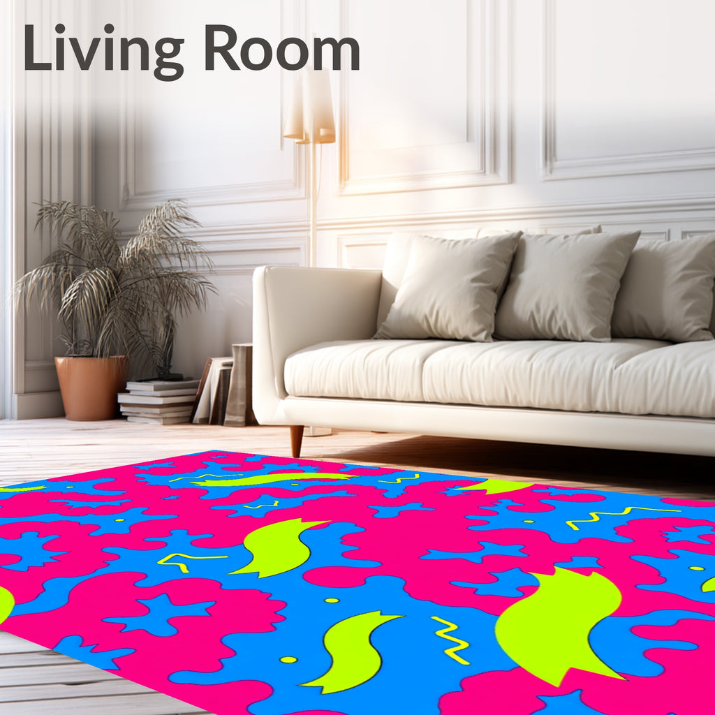 Vibrant Neon Ribbon Splatter Abstract Rug