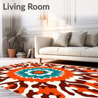 Orange Teal Blossom Mandala Art Rug
