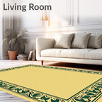 Golden Green Nouveau Floral Border Rug
