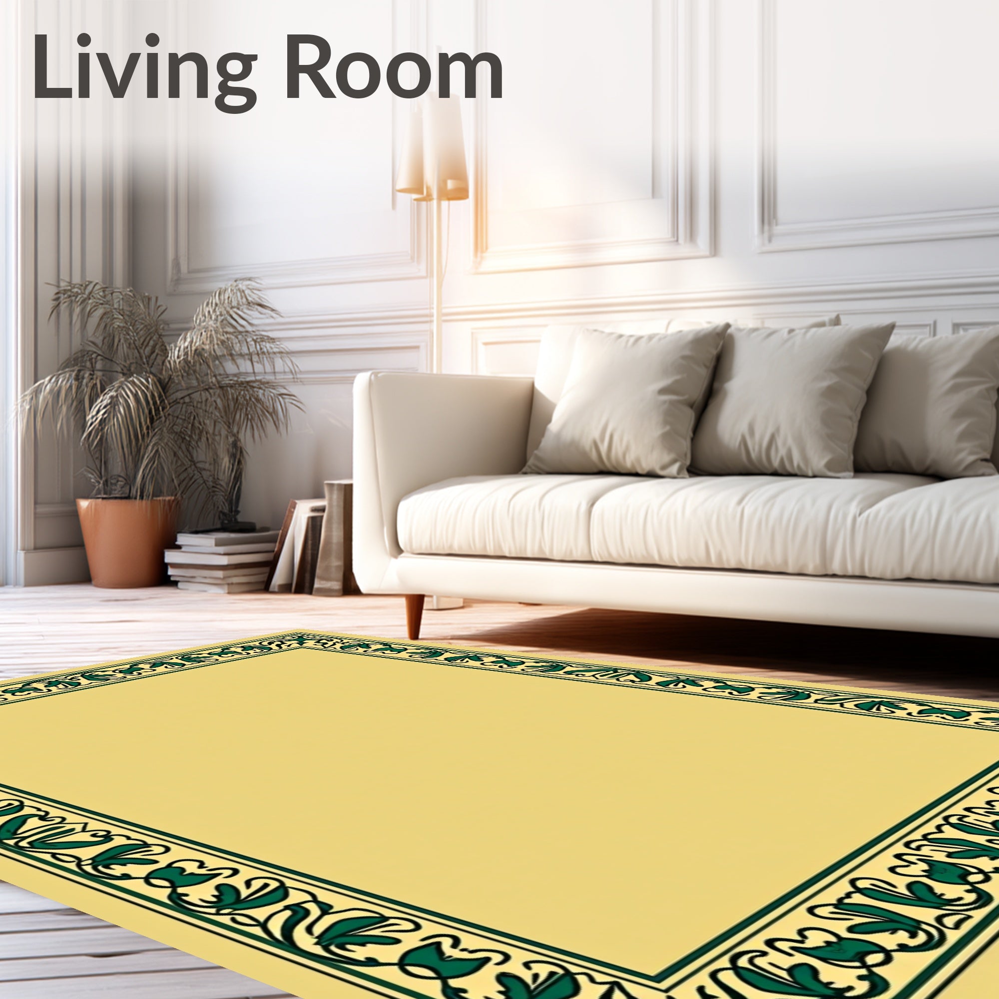 Golden Green Nouveau Floral Border Rug