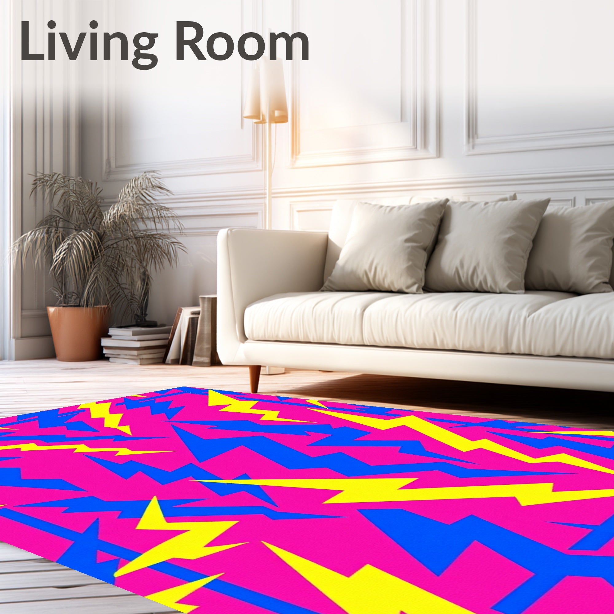 Electric Pink Yellow Blue Lightning Bolts Rug