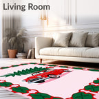 Classic Red Car Christmas Tree Border Rug