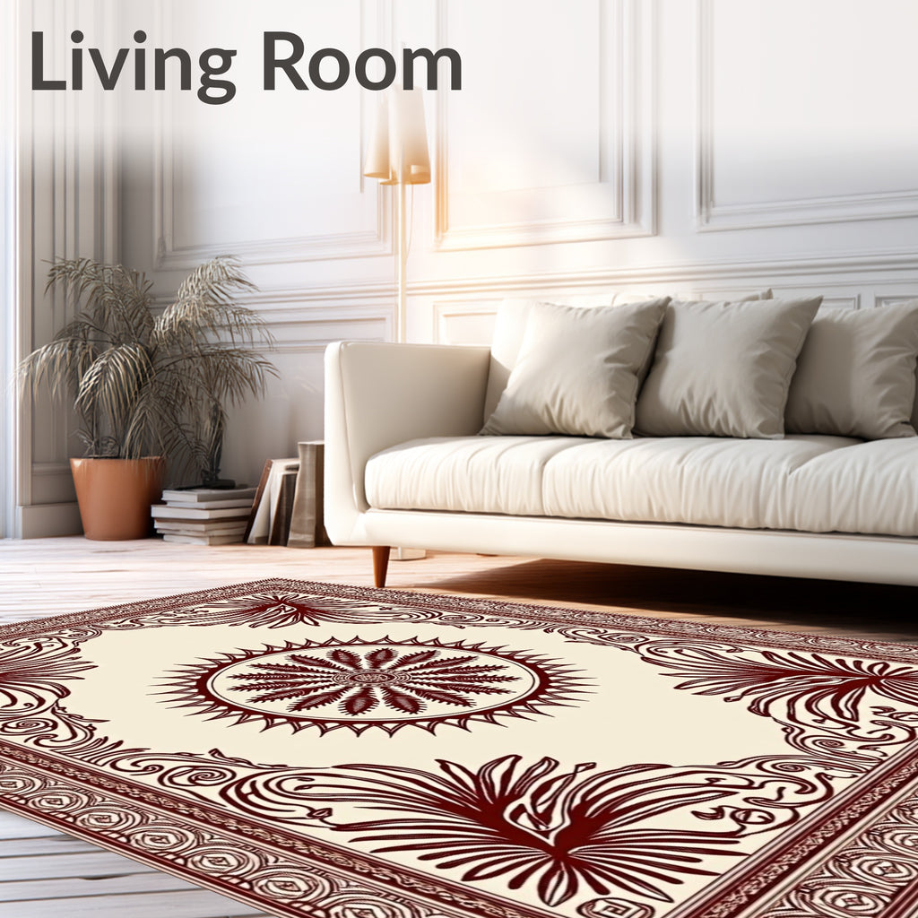 Crimson Sunburst Floral Border Medallion Rug