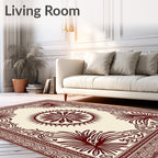 Crimson Sunburst Floral Border Medallion Rug