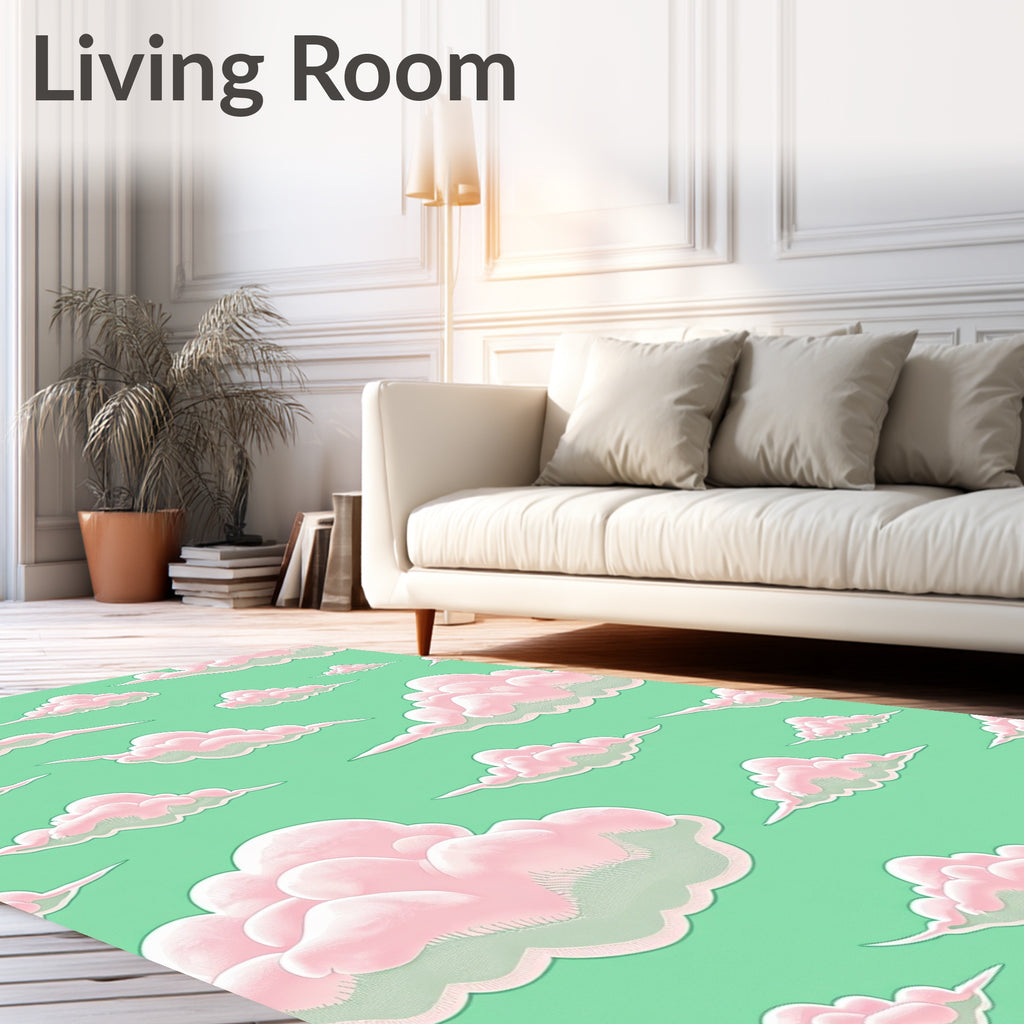 Dreamy Pink Clouds Green Sky Rug