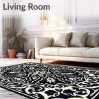 Black White ornate floral medallion Rug
