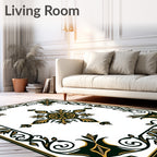 Elaborate Black Gold Scroll Medallion Rug