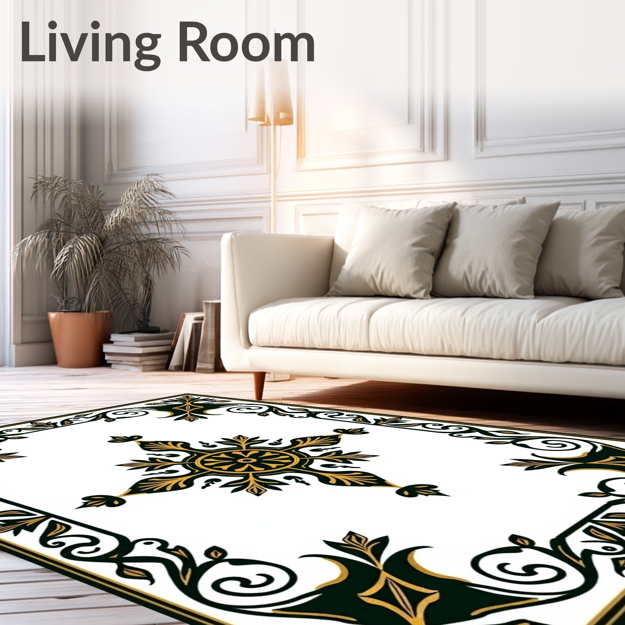 Elaborate Black Gold Scroll Medallion Rug