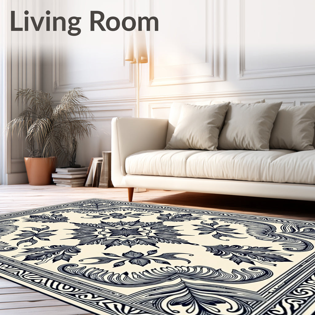 Classic Ivory Navy Floral Medallion Rug