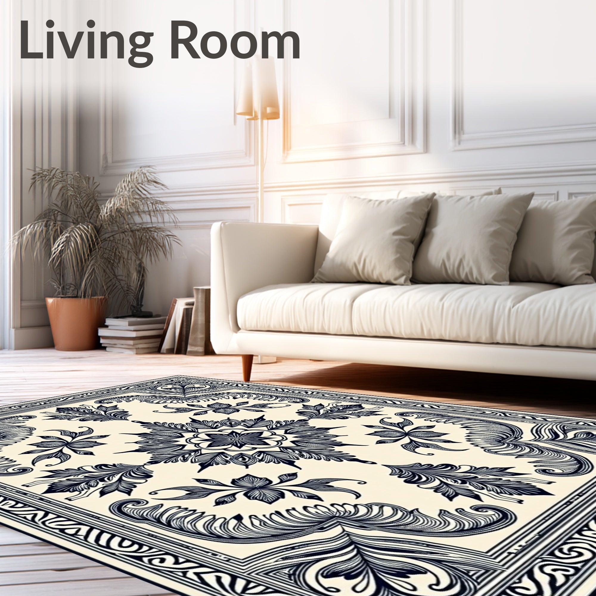 Classic Ivory Navy Floral Medallion Rug