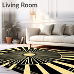 Golden Black Sunburst Rays Rug