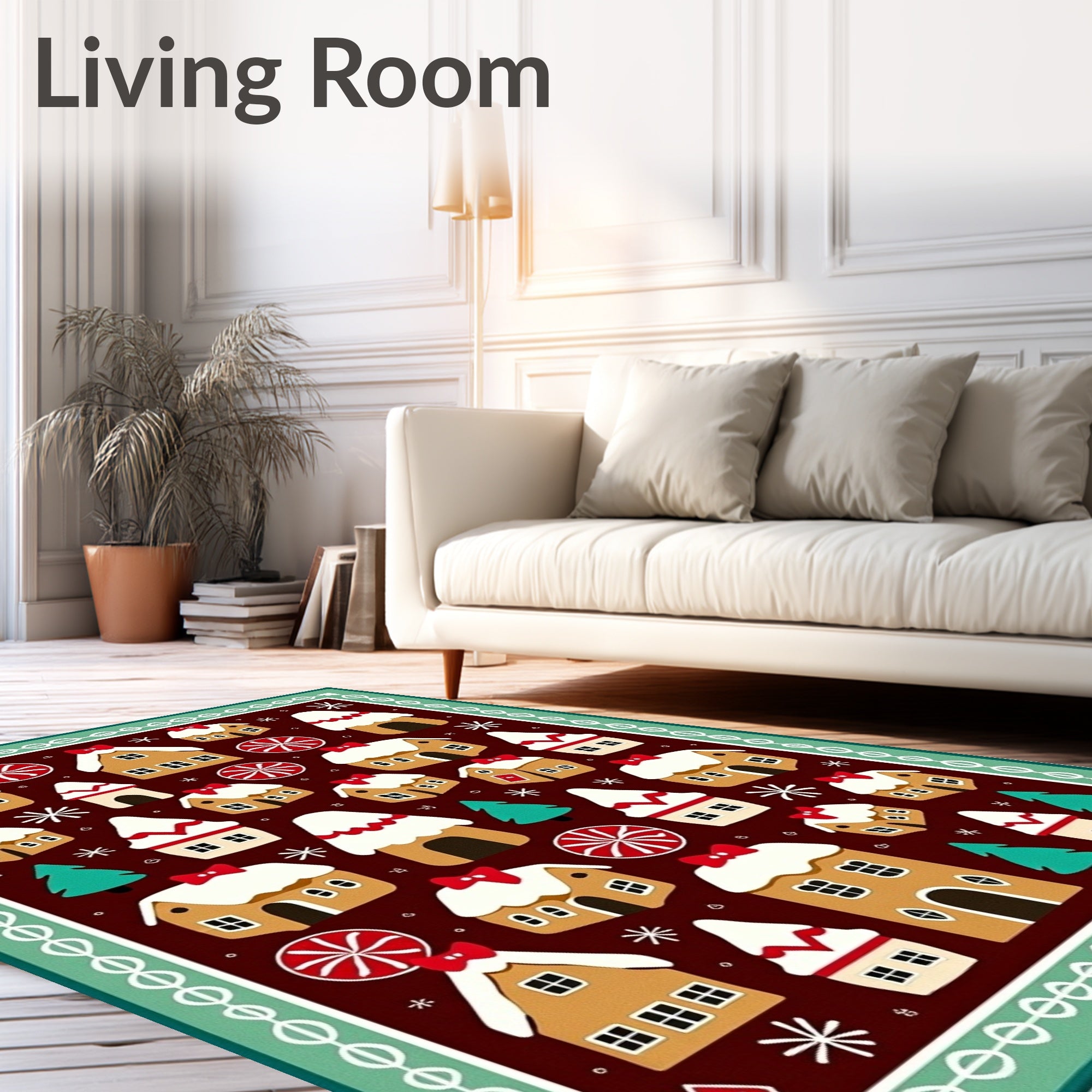 Whimsical Gingerbread Village Christmas Rug