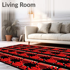 Bold Red Black Geometric Octagon Rug