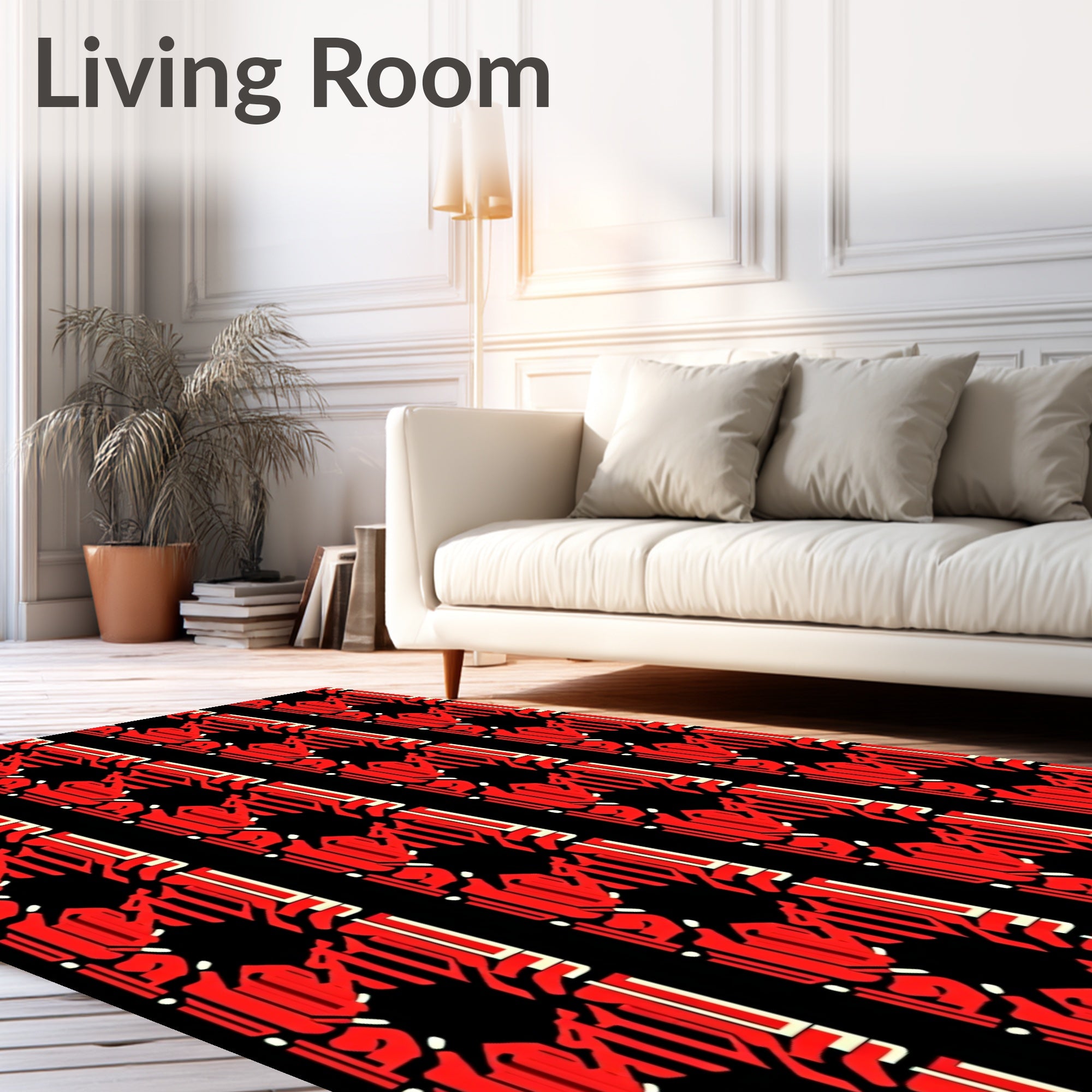 Bold Red Black Geometric Octagon Rug