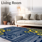 Dark Blue Yellow Industrial Gearwork Rug