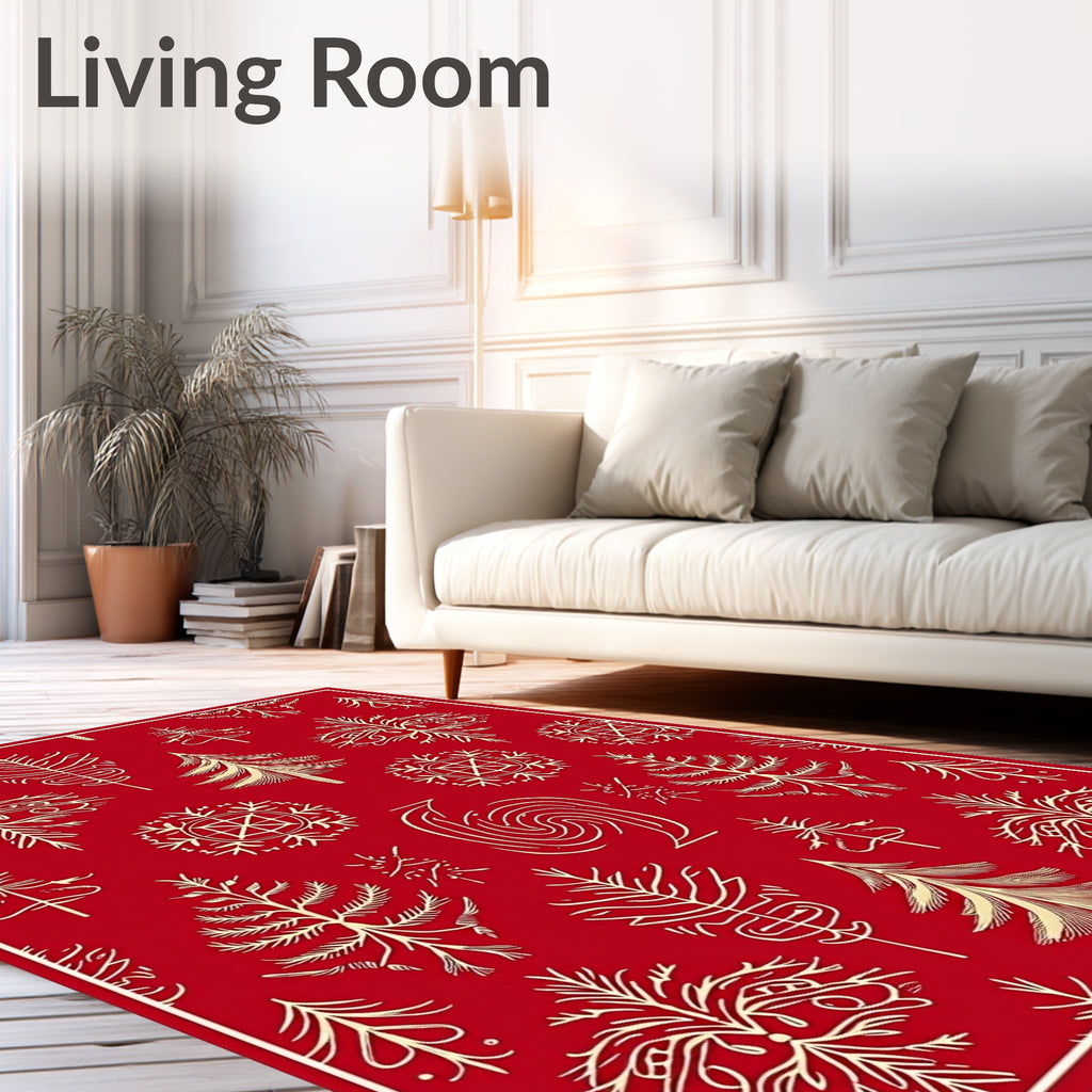 Crimson Winter Tree Snowflake Vignette Rug