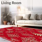 Crimson Winter Tree Snowflake Vignette Rug