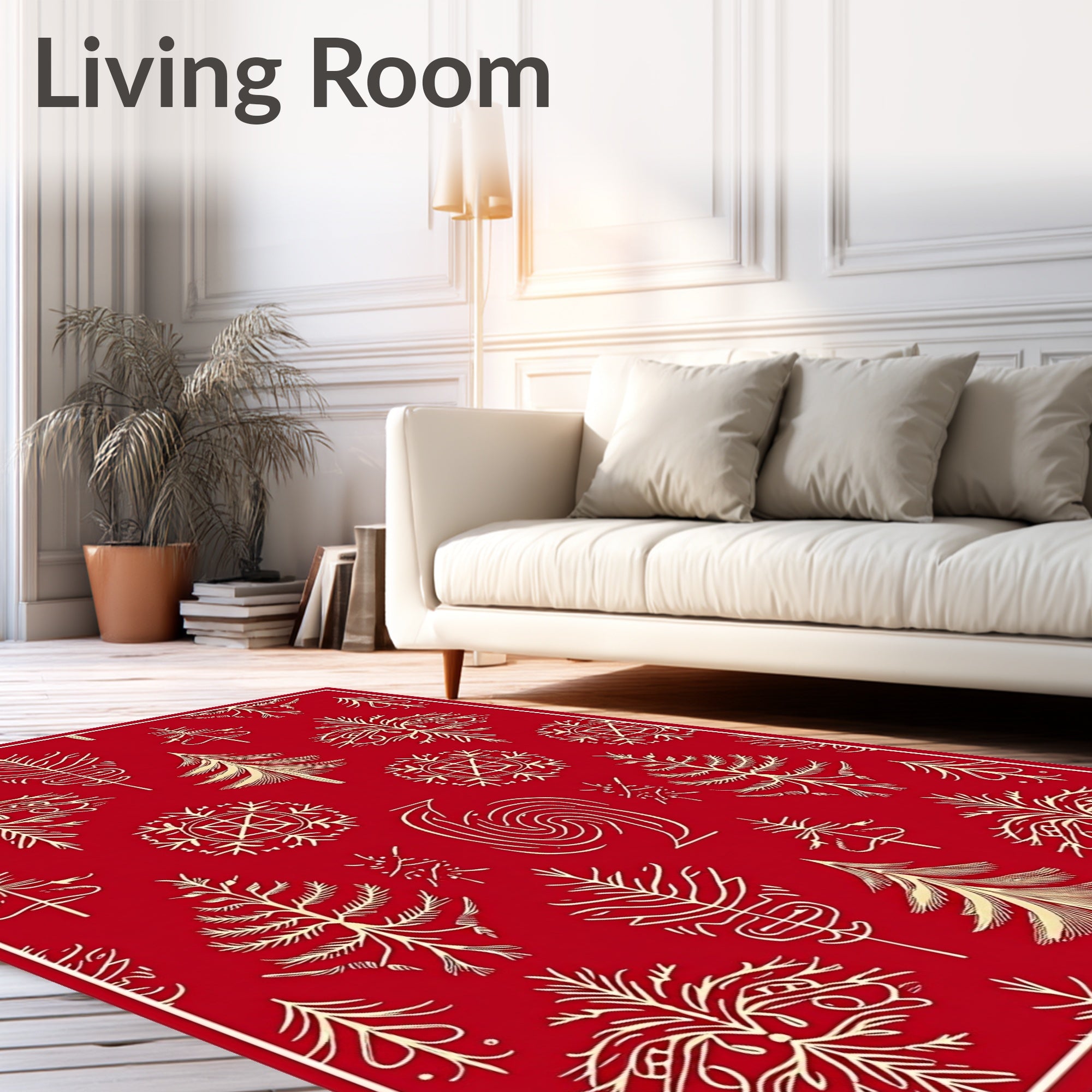 Crimson Winter Tree Snowflake Vignette Rug