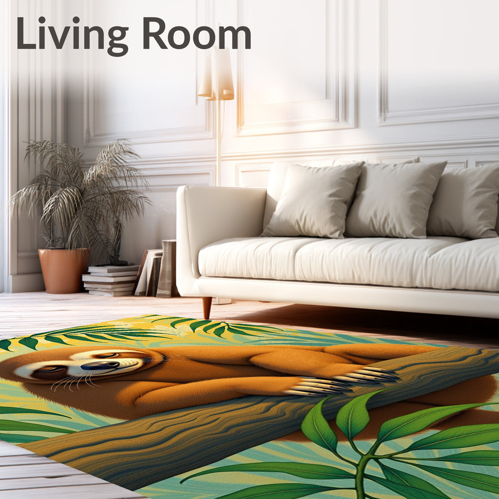 Playful Sloth among Tropical Leaves Rug